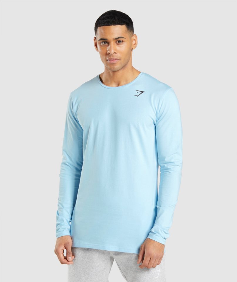 Men\'s Gymshark Essential Long Sleeve T-Shirts Light Blue | NZ 2NZFHM